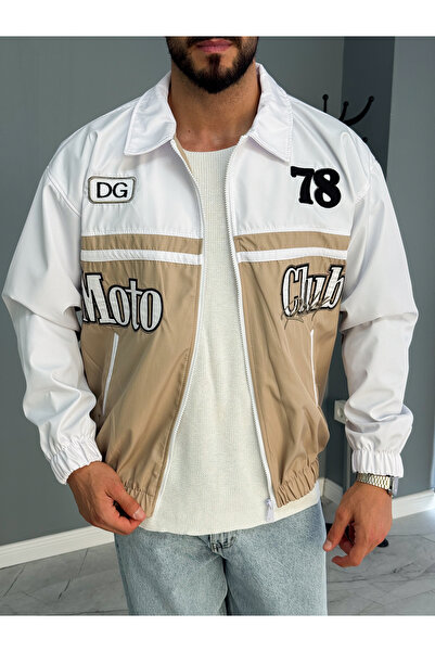 YUWEAR Krem Moto Club Racing Ceket