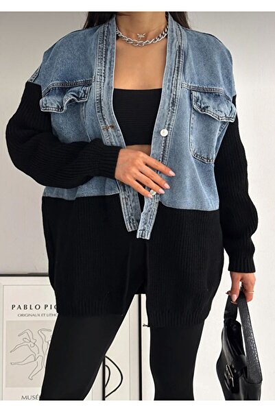 ALVOR Kadın Triko Detaylı Tasarım Kot Ceket