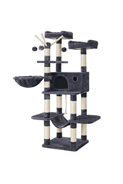 feandrea Cat play set, tree type, 3 beds, hiding places, hammock, 50x50x164 cm, gray