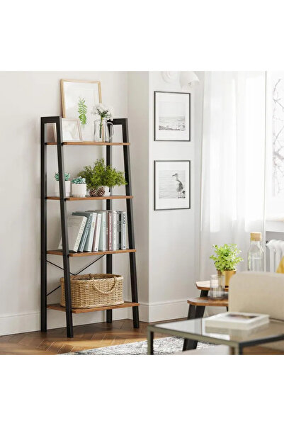 VASAGLE Ladder Bookcase, Steel Frame with 4 MDF Shelves, Industrial Style, 56x34x138cm, Brown