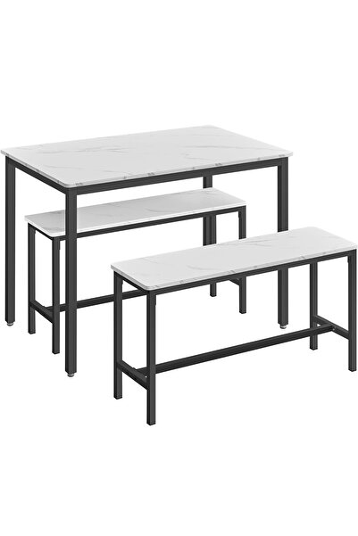 VASAGLE Bar table with 2 benches, industrial design, 110x70x75 cm, marble white