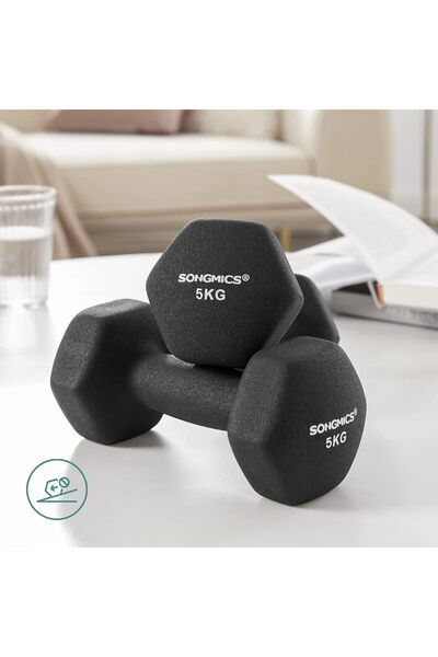 SONGMICS Set gantere hexagonale 2x5 kg, fontă cu înveliș din neopren, mâner ergonomic antiderapant