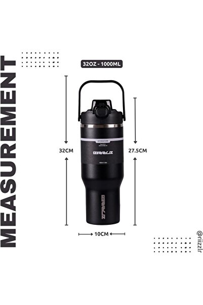 Riizzlr 1000ml Insulated Water Bottle Tumbler with 2-in-1 Straw & Sip Lid – Keeps Drinks Hot 12H / Cold 24H