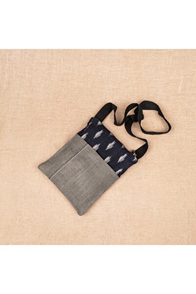 Ohrna Crossbody Medium Gray Tote Bag Natural Cotton & Ajrakh Fabric for Laptop & Daily Essentials