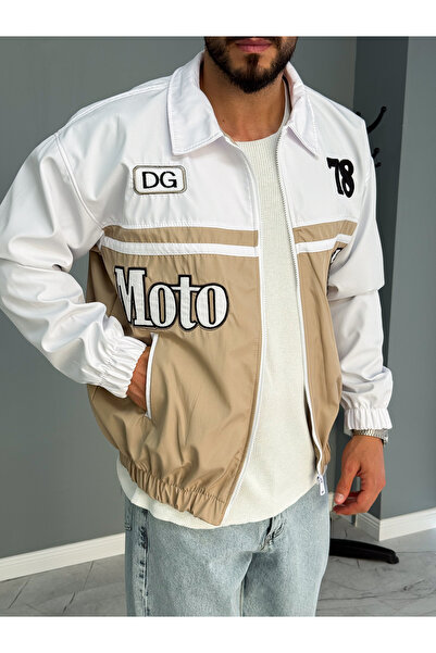 YUWEAR Krem Moto Club Racing Ceket