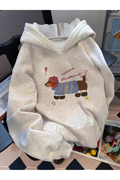 StartMore Cartoon Dachshund Print Long Sleeve Kangaroo Pocket Small Shoulder ...