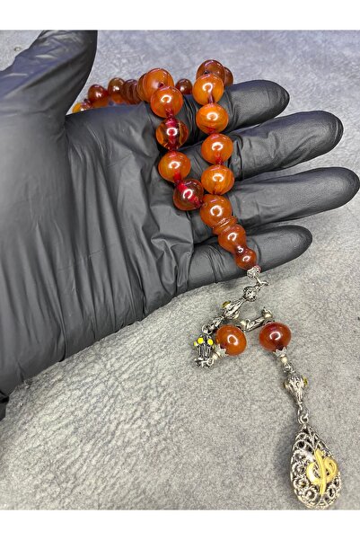 Mos Tespih Large Size High-End Crimped Amber Prayer Beads from the Old Collection