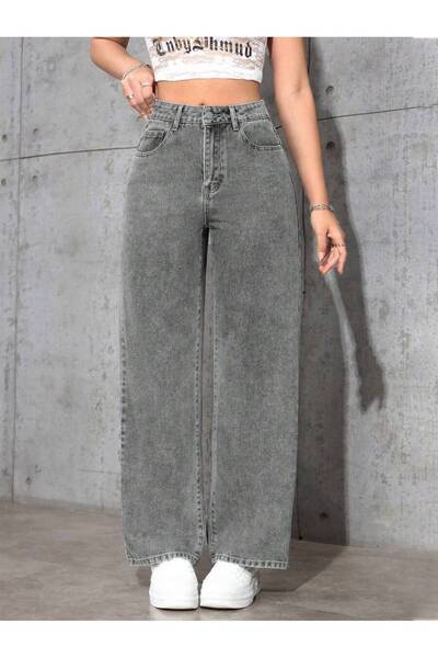 Wkm Denim بنطلون جينز نسائي فضفاض بخصر عالٍ قابل للغسل