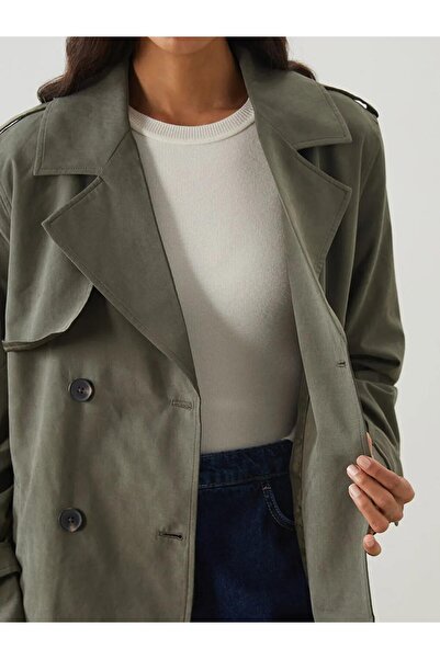 LC Waikiki LCW ModestHaki Kruvaze Yaka Kadın Trençkot