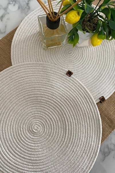 Salvia Dione Set of 2 Coasters - Wicker American Style & Jute Plate Coasters - Decorative Lux Tableware Presentation Wicker Coasters