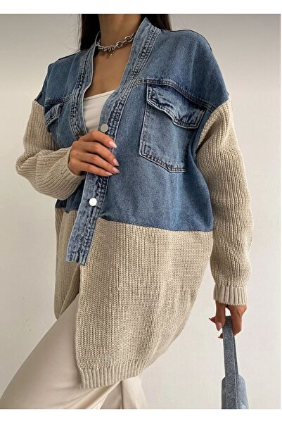 ALVOR Kadın Triko Detaylı Tasarım Kot Ceket
