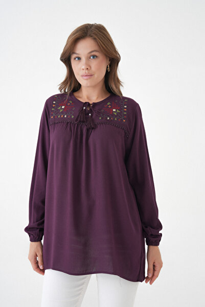 mermaya yaka bağlamalı, etamin desen nakışlı, bürümcük bluz