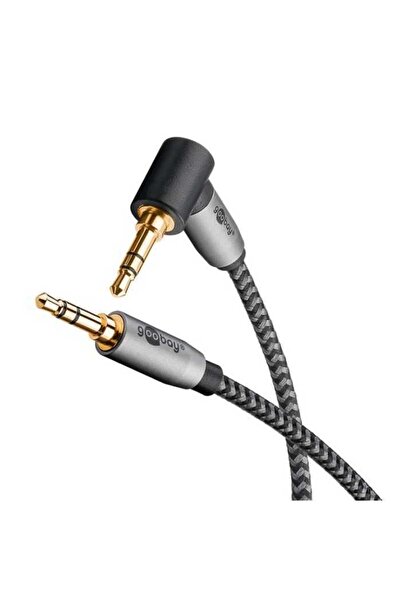 goobay Stereo audio cable 2m braided textile Jack 3.5 mm - 3.5 mm 90 degrees ...
