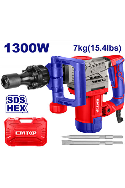 EMTOP Ciocan demolator HEX, 1300W, 20J, 2 dălți, 7kg, ambalat în cutie de transport - EDBRH1301,