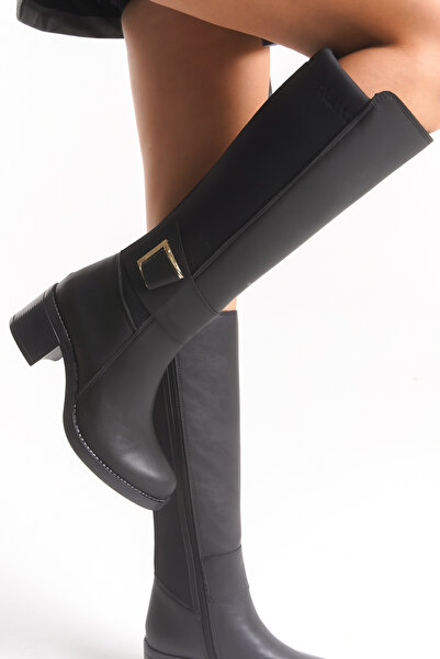 ds Dicle Stil Черни дамски ботуши с катарама и цип