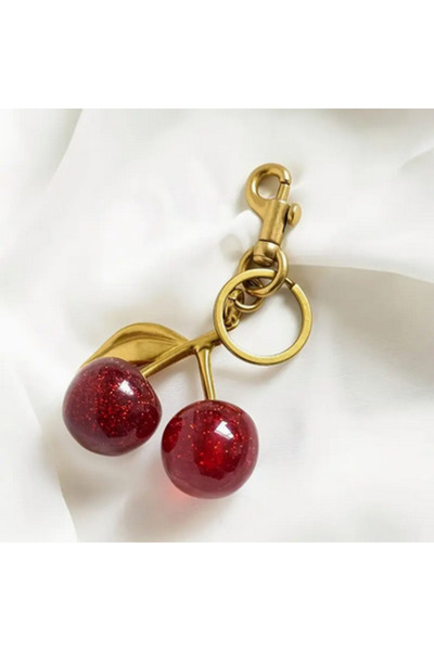 FM زينة حقيبة على شكل كرز أحمر وسلسلة مفاتيح |   تصميم لطيف وبراق