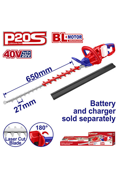 EMTOP Mașină de tuns gard viu fără baterie și încărcător, lamă de 650 mm - EL...