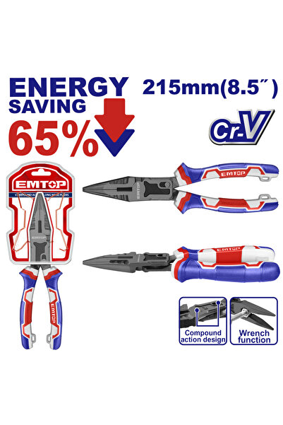 EMTOP Clește combinat cu vârf lung 215 mm (8,5"), economie de energie cu 65% - EPLRCL0851,