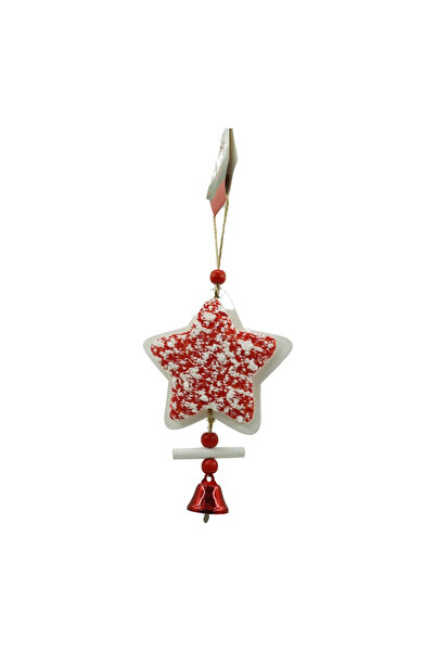 Toolsy Ornament de brad cu stea din tweed, Flippy, alb/roșu, lemn, 18 cm