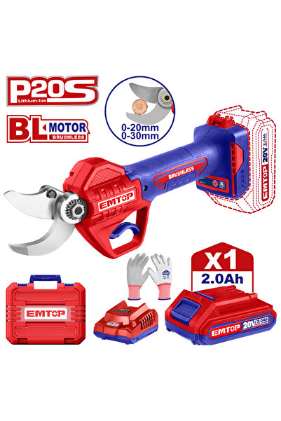 EMTOP Foarfece drepte cu 1 baterie 2.0AH, 20-30mm, geantă de transport - ELSL...