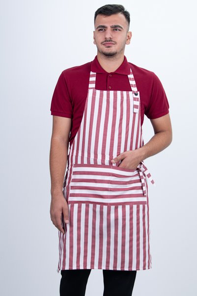 Das Uniform مريلة مخططة للجنسين مع جيب وحزام طويل