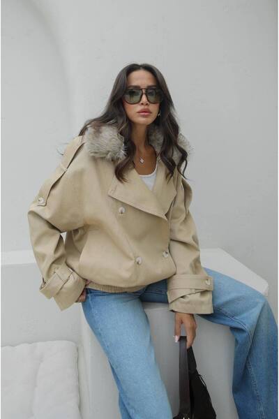 Miss Beyoğlu Asim New Fur Collar Bomber Leather Jacket