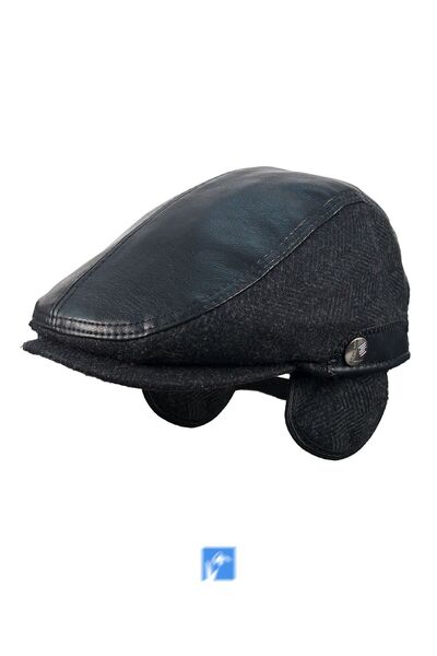 PIECE SIGNATURE Pălărie cu urechi din lână, cu garnitură din piele artificială