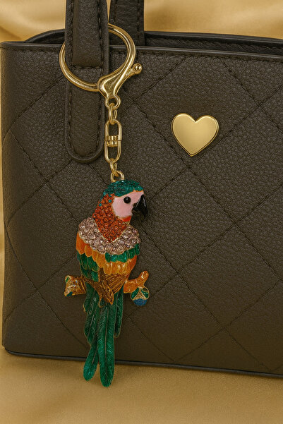 MD Moda Accessories سلسلة مفاتيح بتصميم الببغاء المرصع بالأحجار الملونة