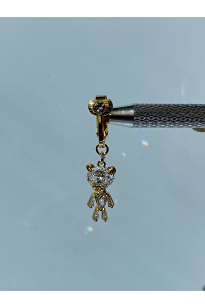 kurukafagift Çelik Göbek Piercing Ayıcık Figürlü Deliksiz Kullanım Sıkıştırmalı Model