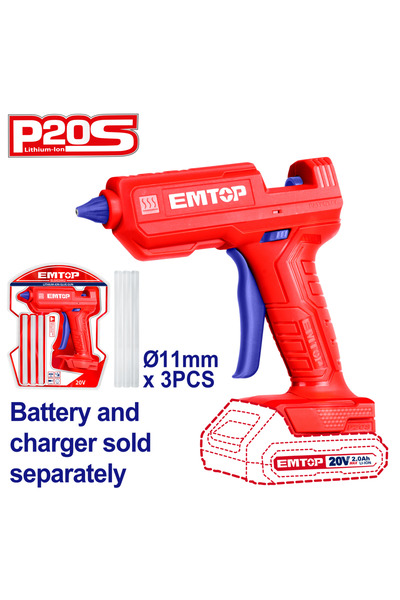 EMTOP Pistol de lipit fără încărcător și baterie, 11mm, 3 bucăți de lipici 15...