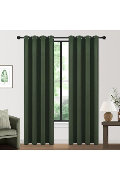 MIULEE Set 2 Curtains Blackout, 132 x 225 cm, Ring Mounting, Olive Green - CN