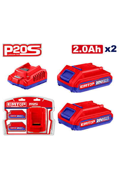 EMTOP 2 baterii litiu-ion de 2,0 Ah și încărcător, P20S - ELBCPK1222,