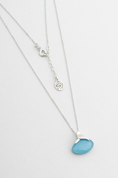 So CHIC... Kalsedon Taşlı 18 Ayar Beyaz Altın Kaplama 42 Cm Gümüş Kolye