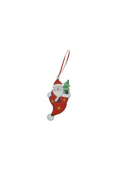 Toolsy Ornament de Crăciun Om de zăpadă în șosetă, Flippy, roșu, lemn, 14 cm