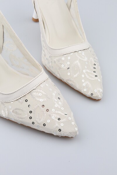 moon glow Handmade White Color Glitter Embroidered Bridal Shoes |   7 cm Heeled Wedding, Henna and Wedding Shoes