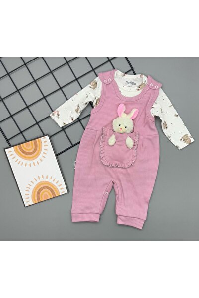 Amur Baby Teddy Bear Romper Teddy Bear Patterned Bodysuit Bear Salopet Set Cotton