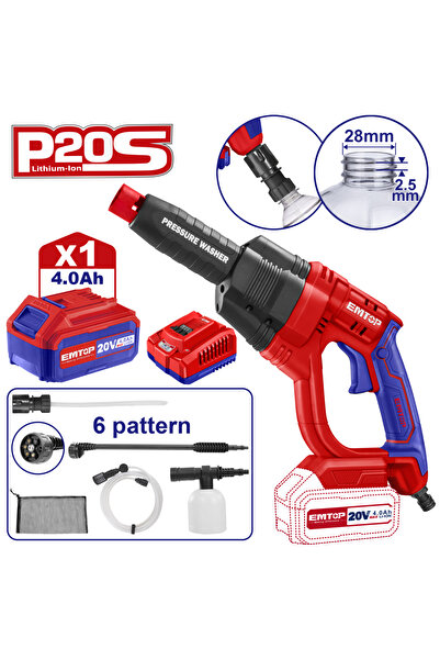 EMTOP Pressure washer with 1 4.0AH battery and charger, 24 bars, 6 heads, bag...