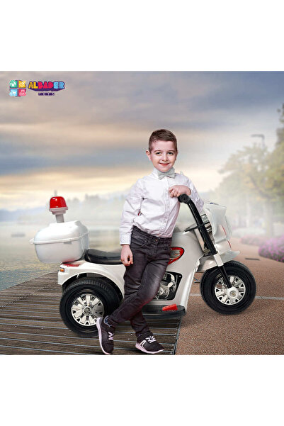 ALBADER Electric Motorcycle Ride‑On 6 V for Kids with Police Lights, Electric Police Motorcycle, Ride Bike