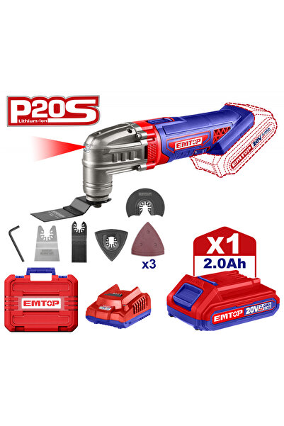 EMTOP Unealtă multifuncțională cu 1 baterie de 2.0AH, 6 viteze, 8 accesorii, ...