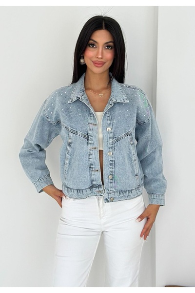 Noa Noa Джинсова куртка з прихованою кишенею та розсипом камінців