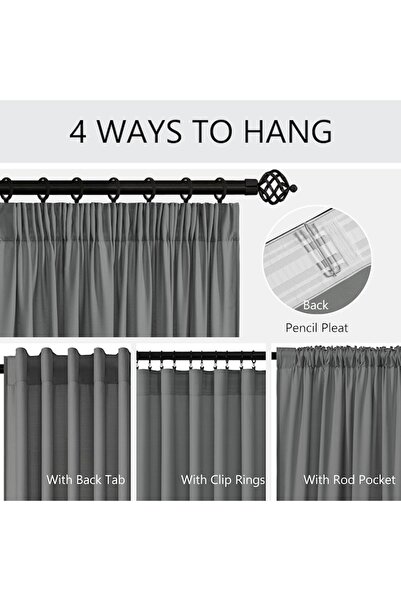 MIULEE Set 2 Semi-Opaque Curtains, 145 x 132 cm, Dark Gray - CN