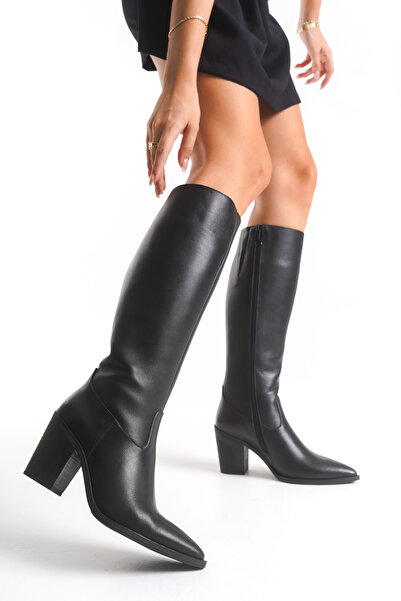 Yılmaz Exclusive - Women's Black Genuine Leather Western Pointed Toe Boots