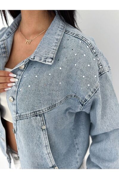 Noa Noa Τζιν μπουφάν με κρυφή τσέπη με λεπτομέρειες από πέτρα