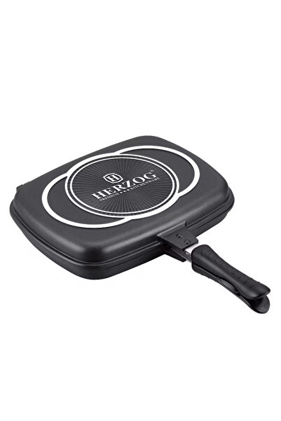 Herzog Tigaie gril dubla HR-DP28M, acoperire din marmura, 28cm