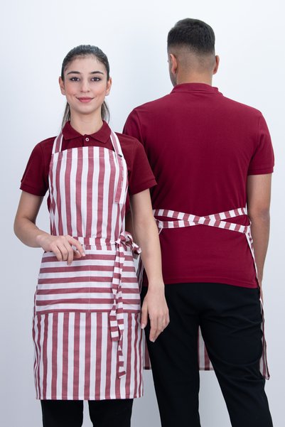 Das Uniform مريلة مخططة للجنسين مع جيب وحزام طويل