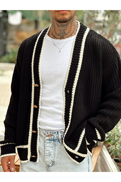 manch collection Old Money Oversize Çift Renk Örme Hırka Lacivert