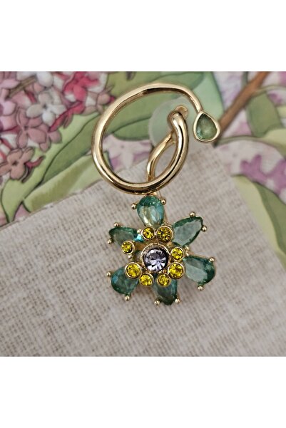 berckaccessories Brand Design Steel Dangle Earrings – Flower Motif, Green & Y...