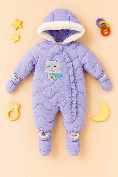 DeKuBaby Yeni Sezon Kedi Figürlü Fırfırlı Kapüşonlu Tak Çıkar Patikli Bebek-Ç...