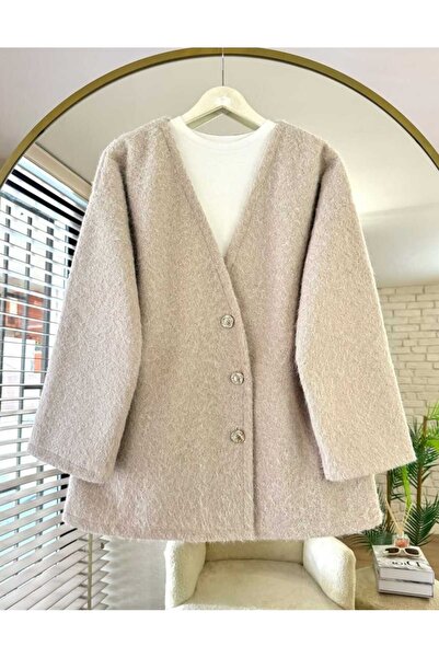 by nursel çiçek Women's Trend Asymmetrical Buttoned Cashmere Jacket