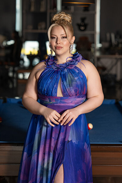 Abiyefon Mor Empirme Uzun Büyük Beden Mezuniyet Elbisesi ABU4902